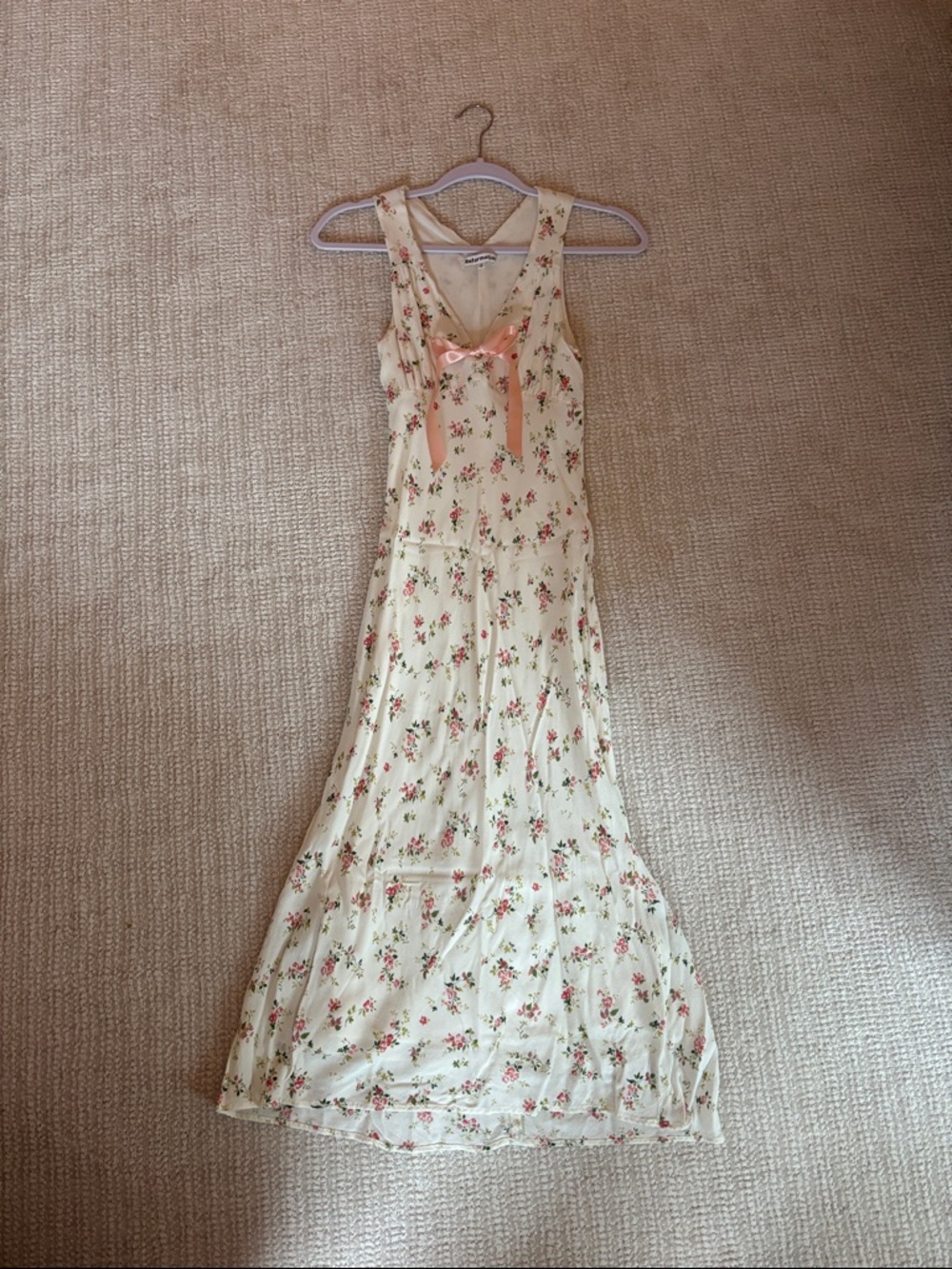 Reformation Ivory Floral Maxi Dress with Pink Bow Dress